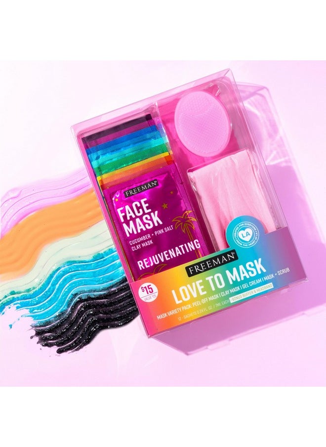 Freeman 14 Piece Love To Mask Variety Pack, Face Masks For All Skin Types, Hydrate, Detoxify, & Clear Skin, Exfoliating Scrub, Bonus Headband & Skin Buffer, Stocking Stuffer, Cruelty-Free & Vegan