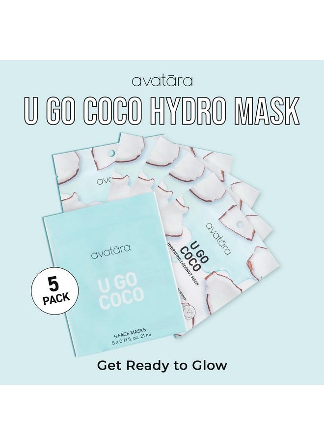 Avatara U Go Coco Facial Mask, Hydrating Mask 5 Sheets, Hydrating Sheet Masks, Coconut Fruit Extract & Hyaluronic Acid, Face Mask Skincare Beauty Essential, Soothe Skin. Moisture Protection, 5 Pack
