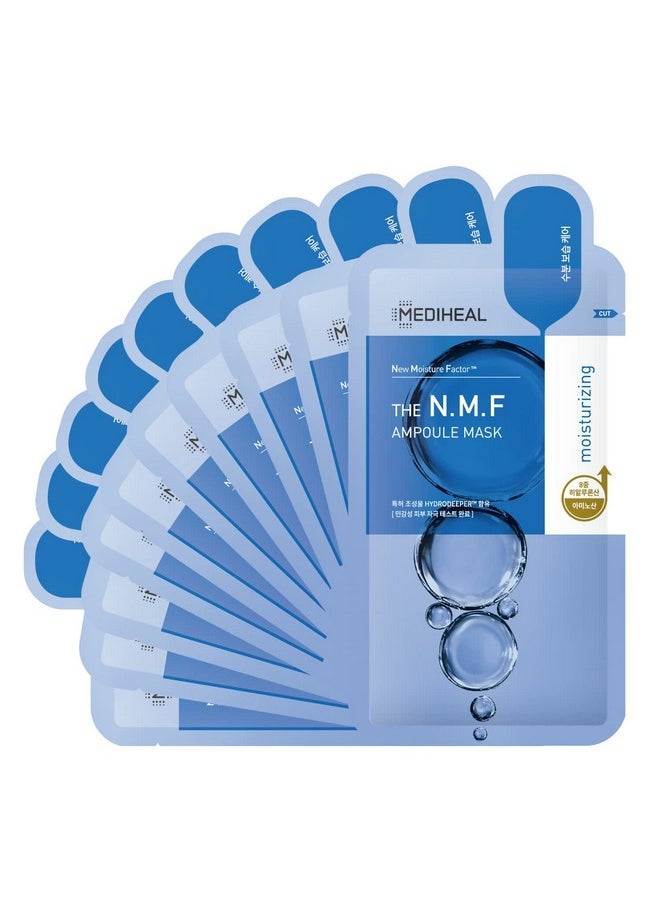 Mediheal Official Best No.1 Korean Sheet Mask - NMF Ampoule Face Mask 10 Sheets For Intensely Hydrating Moisturizing with NMF For All Skin Types