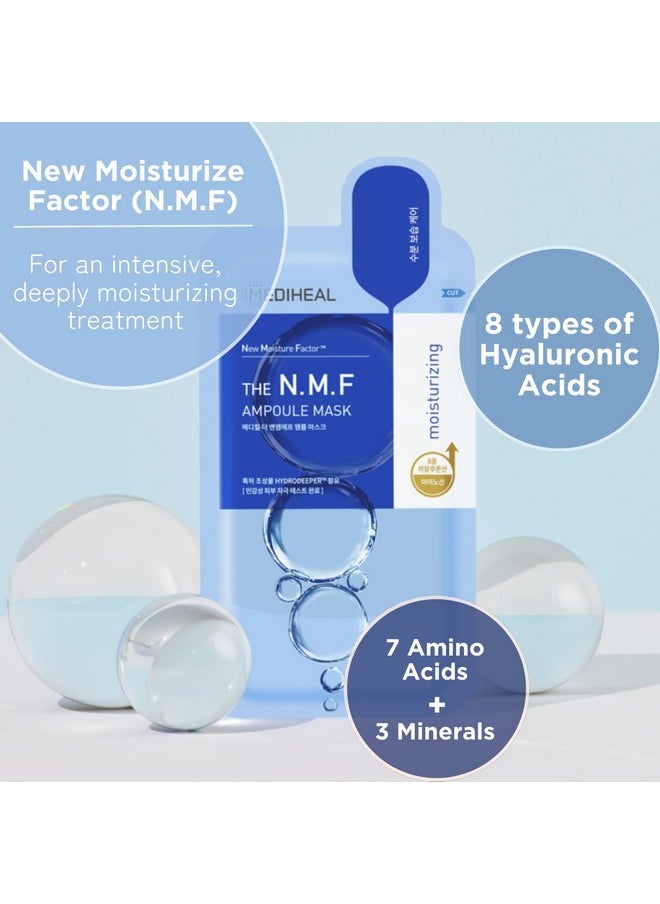 Mediheal Official Best No.1 Korean Sheet Mask - NMF Ampoule Face Mask 10 Sheets For Intensely Hydrating Moisturizing with NMF For All Skin Types