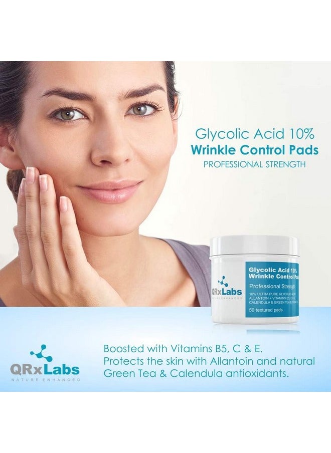 QRxLabs Glycolic Acid 10% Wrinkle Control Pads for Face & Body - 10% Glycolic Acid, Allantoin, Vitamins B5, C & E, Calendula & Green Tea Extract - Face Pads for Smooth Skin - Prevents Wrinkles & Lines