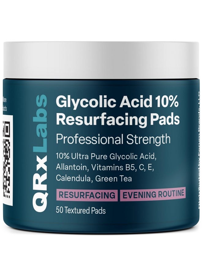 QRxLabs Glycolic Acid 10% Wrinkle Control Pads for Face & Body - 10% Glycolic Acid, Allantoin, Vitamins B5, C & E, Calendula & Green Tea Extract - Face Pads for Smooth Skin - Prevents Wrinkles & Lines