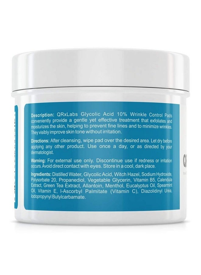 QRxLabs Glycolic Acid 10% Wrinkle Control Pads for Face & Body - 10% Glycolic Acid, Allantoin, Vitamins B5, C & E, Calendula & Green Tea Extract - Face Pads for Smooth Skin - Prevents Wrinkles & Lines