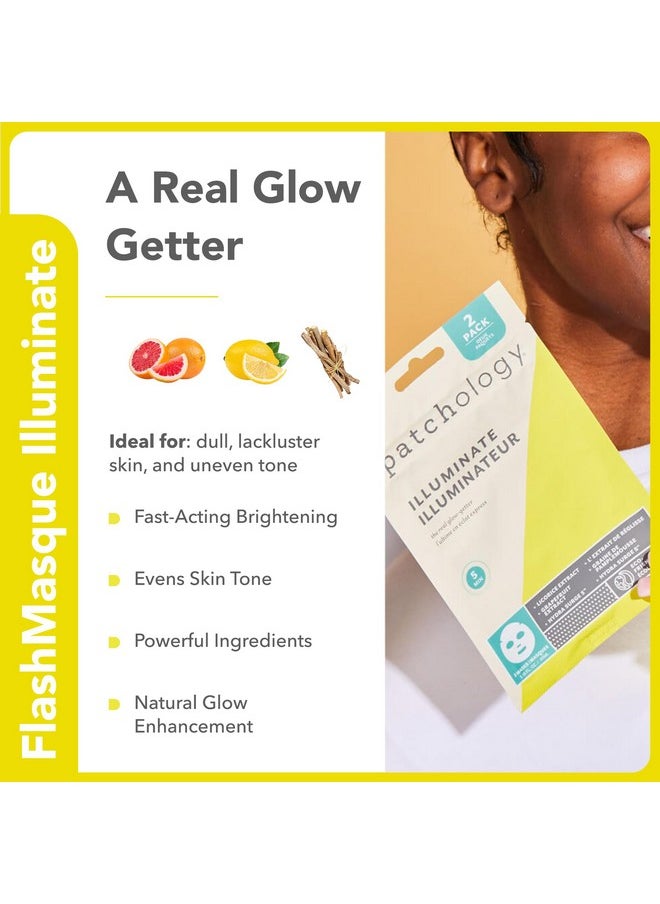 Patchology Face Mask Variety Pack - Brightening Face Mask with Vitamin C stimulates collagen, Hydrating Face Masks with Hyaluronic Acid soften skin, Renewing Face Masks with Strawberry (6 Masks)