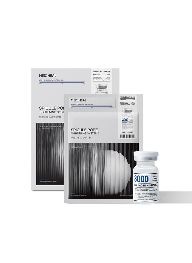 Mediheal Collagen Spicule Pore Care System 4 pcs - Serum & Gel Mask Set. 3,000 ppm Purity Spicule & Micro Collagen Included. 2-Step Pore Care System with Spicule Collagen Ampoule & Collagen Gel Mask