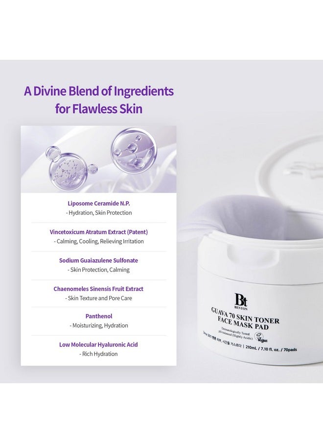 BENTON Guava 70 Skin Toner Face Mask Pad 70 Sheets - Skin Soothing and Moisturizing Effect for All Skin Types, Elastic Skin, Pore Care, Korean Skin Care