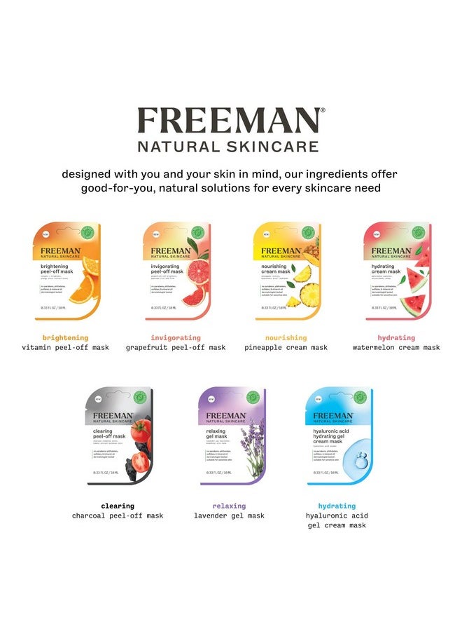 Freeman Naturals Facial Mask 12 Piece Variety Bundle, Peel-Off, Gel & Cream Face Masks, Hydrating, Brightening, & Nourishing Skincare, Natural Ingredients, Travel Size, 0.33 fl. oz./10 ml Sachets