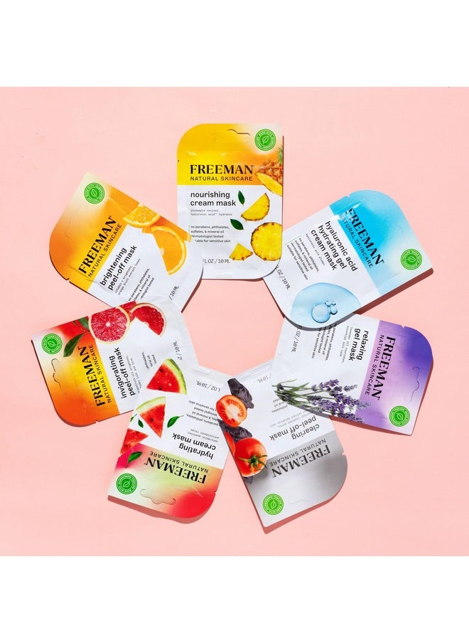 Freeman Naturals Facial Mask 12 Piece Variety Bundle, Peel-Off, Gel & Cream Face Masks, Hydrating, Brightening, & Nourishing Skincare, Natural Ingredients, Travel Size, 0.33 fl. oz./10 ml Sachets