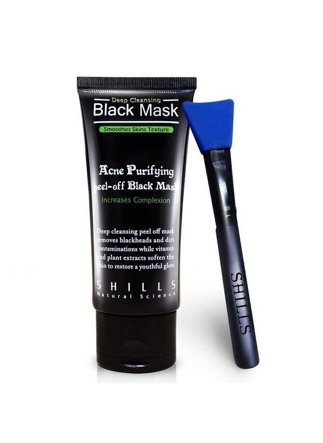 SHILLS Charcoal Mask for Men, Purifying Peel Off Mask, Face Mask Peel Off, Face Mask Deep Clean Pore, Blackhead Remover, 1 Bottle (1.69 fl. oz) and a Brush Set