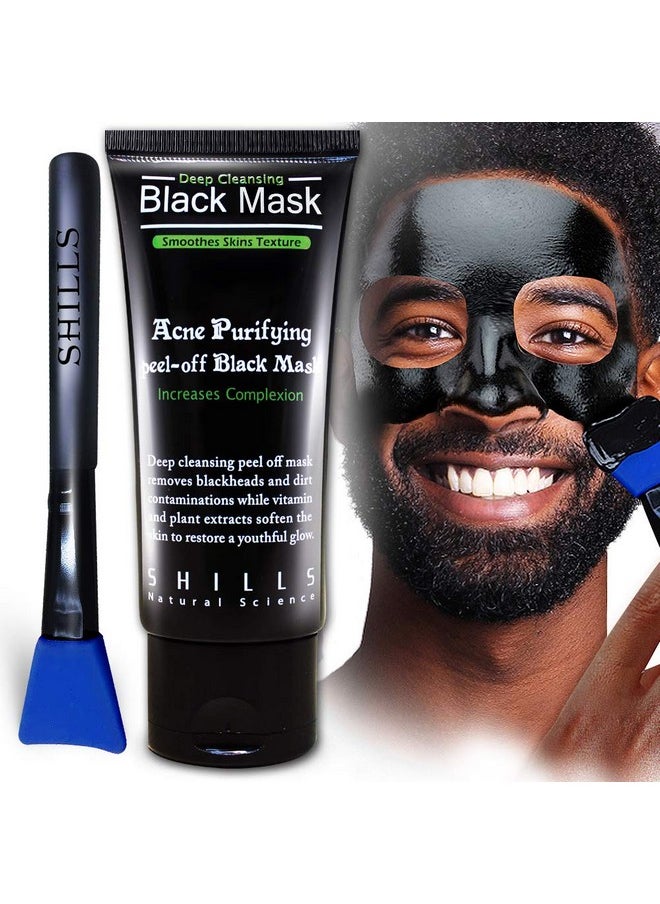 SHILLS Charcoal Mask for Men, Purifying Peel Off Mask, Face Mask Peel Off, Face Mask Deep Clean Pore, Blackhead Remover, 1 Bottle (1.69 fl. oz) and a Brush Set