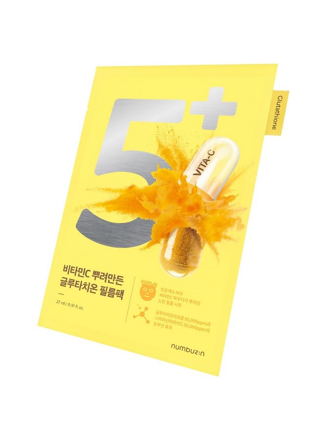 numbuzin No.5+ Vitamin Spotlight Sheet Mask | Glutathione and Vitamin C | Reduces Hyperpigmentation, Dark Spots and Brightens Skin Complexion | Gentle and non-irritating sheet mask | 4ea/box