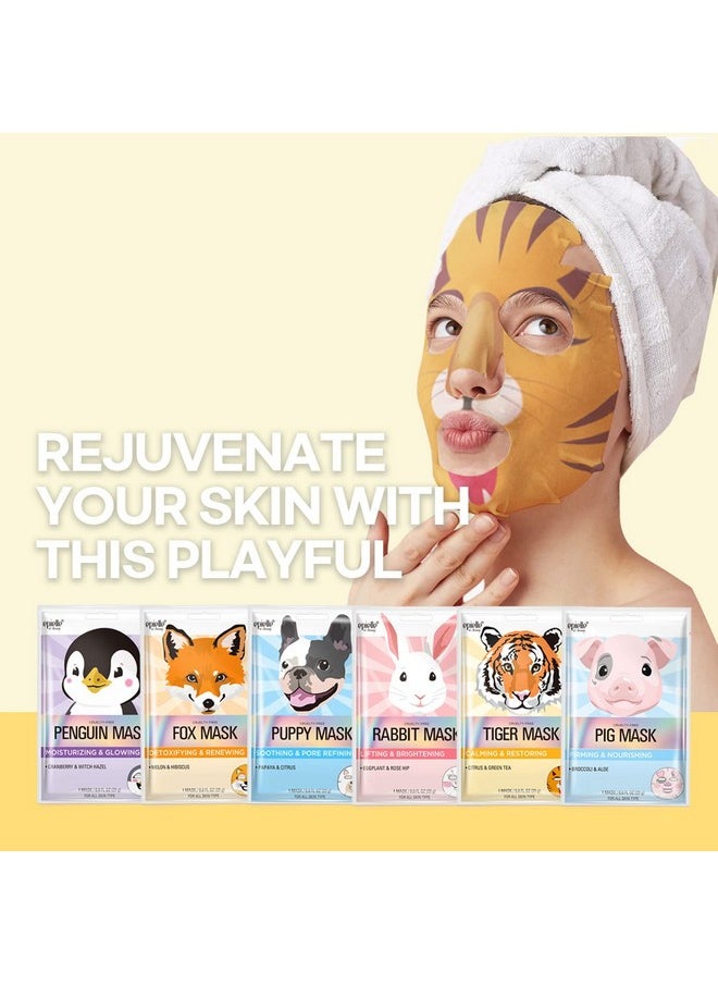 Epielle Animal Character Sheet Masks | Korean Beauty Masks for All Skin Types | Pack of 6 | Kids Face Mask, Birthday Party Gift, Girls' Night, Spa Day, Spa Night | Korean Skincare