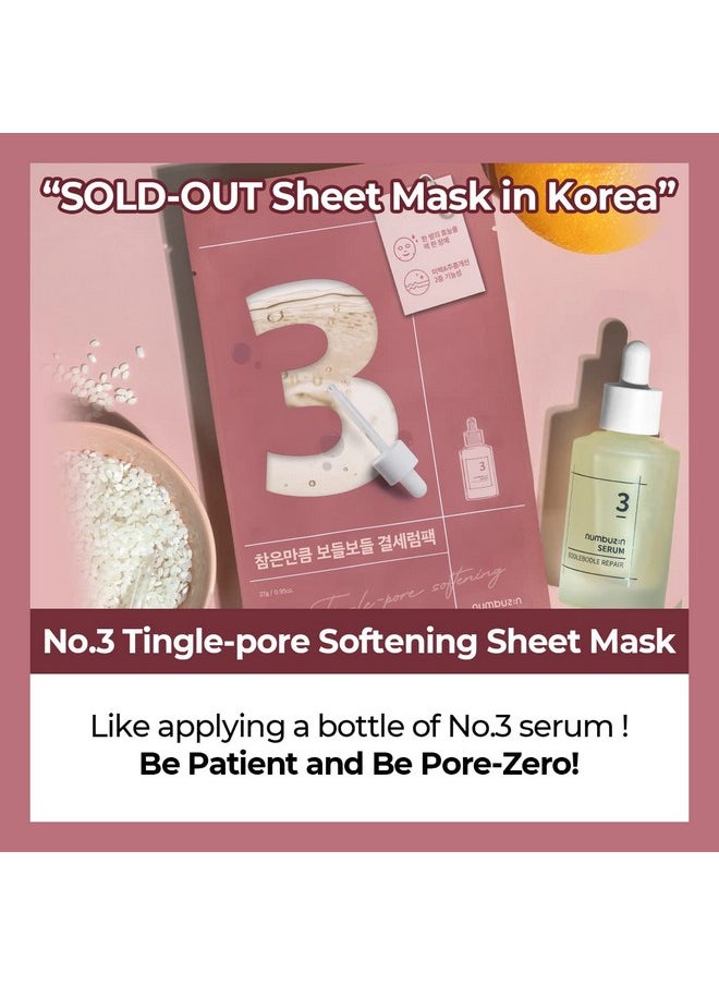 numbuzin No.3 Tingle-Pore Softening Sheet Mask | Pore Minimizing, Skin Softening Face Mask with Bifida, Tingle Pore Complex | Hydrates, Smooths Rough, Bumpy Skin, Improves Glow | Korean Skincare