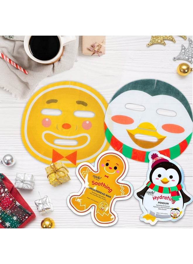 Epielle Christmas Holiday Character Sheet Mask Assortments, Santa, Reindeer, Snowman, Elf, Gingerbread, Penguin| Stocking Stuffers, Christmas Gift Ideas (12pk) Birthday Party Gift for her kids, Spa