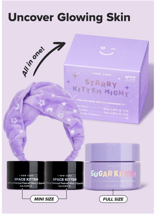 I DEW CARE Starry Kitten Night - Peel Off Masks and Headband Set | Hydrating, Illuminating, Exfoliating, Star-patterned Headband, Christmas Gifts Set for Women and Girls