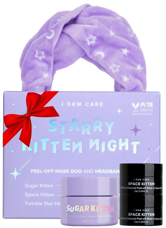 I DEW CARE Starry Kitten Night - Peel Off Masks and Headband Set | Hydrating, Illuminating, Exfoliating, Star-patterned Headband, Christmas Gifts Set for Women and Girls