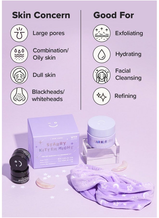 I DEW CARE Starry Kitten Night - Peel Off Masks and Headband Set | Hydrating, Illuminating, Exfoliating, Star-patterned Headband, Christmas Gifts Set for Women and Girls