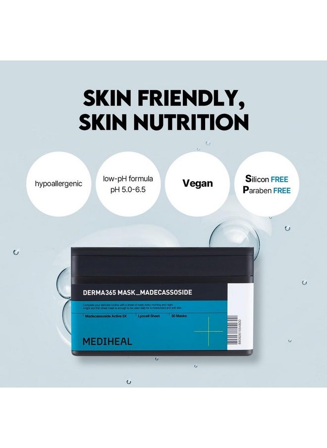 Mediheal Derma 365 Madecassoside Mask (30 Masks) - Daily Skin Care Mask for Deeply Comforting and Calming Skin with Madecassoside