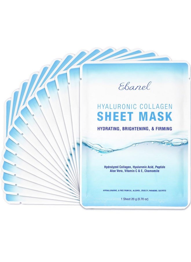 Ebanel 15 Pack Collagen Peptide Hydrating Face Masks, Instant Brightening Firming Anti Aging Face Sheet Masks, Moisturizing Spa Face Masks Skincare with Hyaluronic Acid, Vitamin C, Chamomile, Aloe