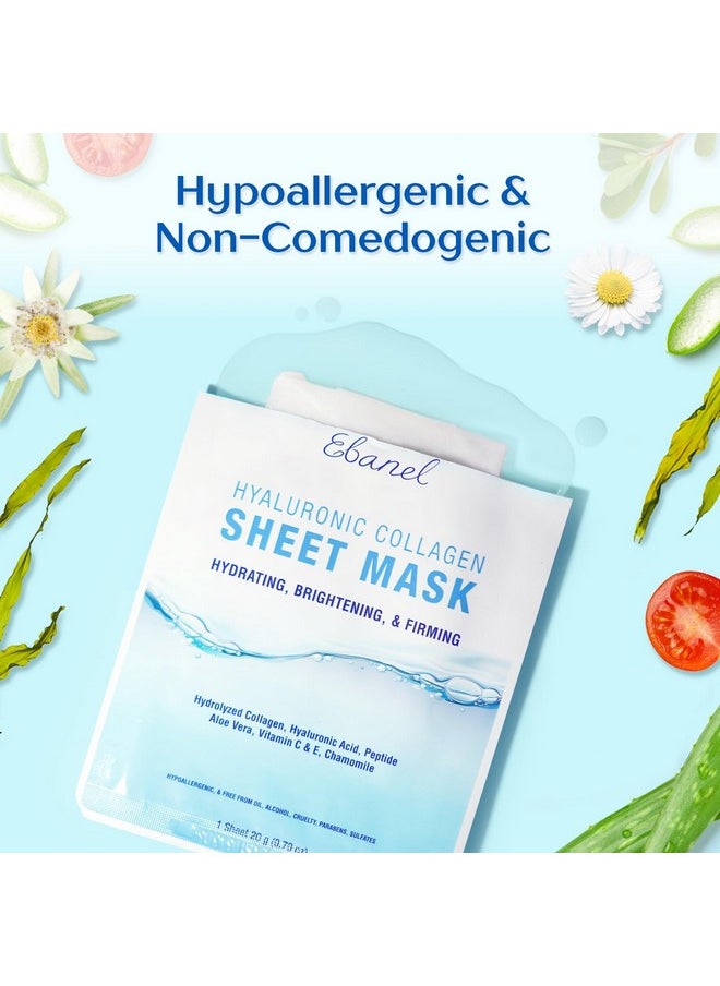 Ebanel 15 Pack Collagen Peptide Hydrating Face Masks, Instant Brightening Firming Anti Aging Face Sheet Masks, Moisturizing Spa Face Masks Skincare with Hyaluronic Acid, Vitamin C, Chamomile, Aloe