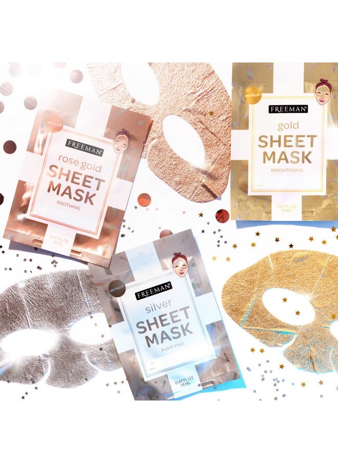 Freeman Limited Edition Christmas Metallic Sheet Masks, Variety 12 Pack, Luminizing Gold, Purifying Silver, Soothing Rose Gold, Perfect for Wife, Spouse, Girlfriend, or Daughter