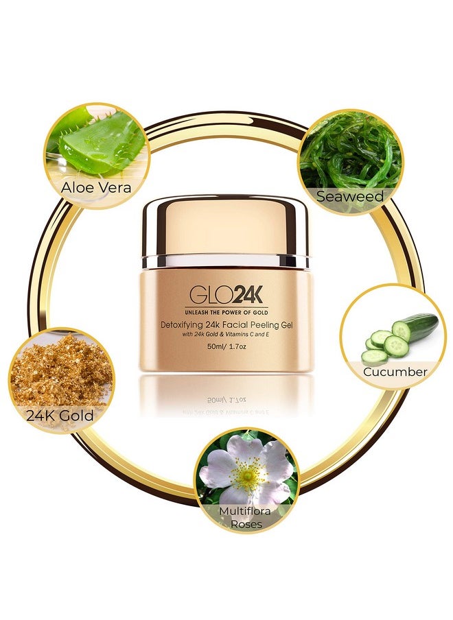 GLO24K Facial Peeling Gel with 24k Gold and Vitamins C,E. For optimal Exfoliation and Microdermabrasion. Restore and Revive your Skin.