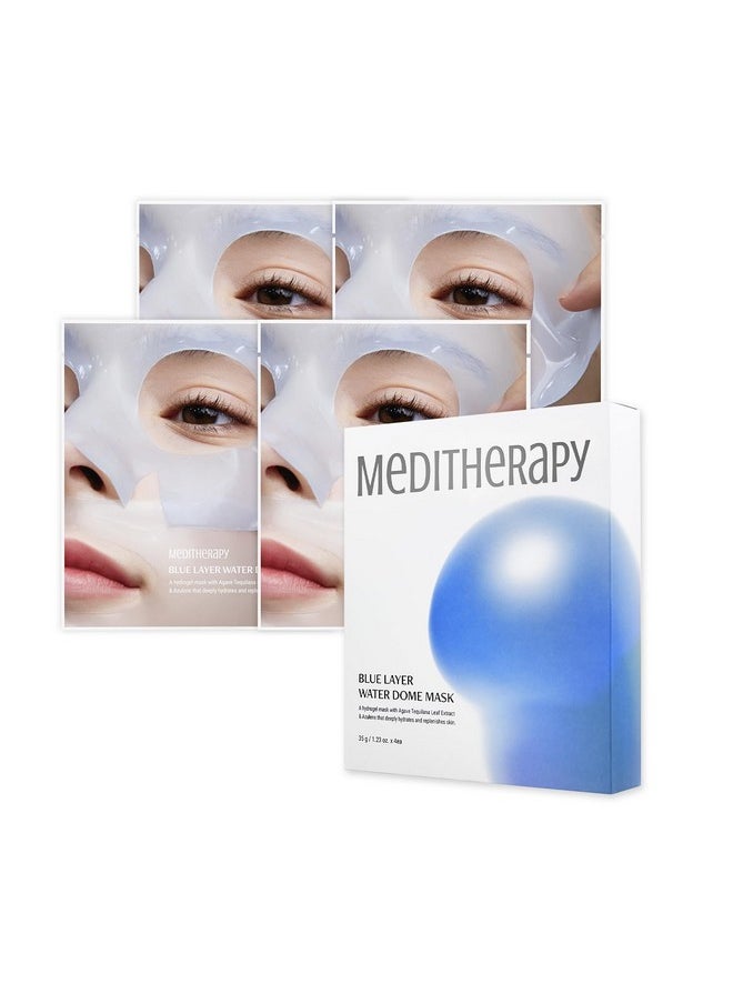 Bluelayer Water Dome Mask - Korean Overnight Collagen Face Mask for Glass Skin, Moisturizing and Firming with Hyaluronic Acid & Blue Agave - Pore Minimizing with Hydrogel Masks for Radiant Glow - 4EA