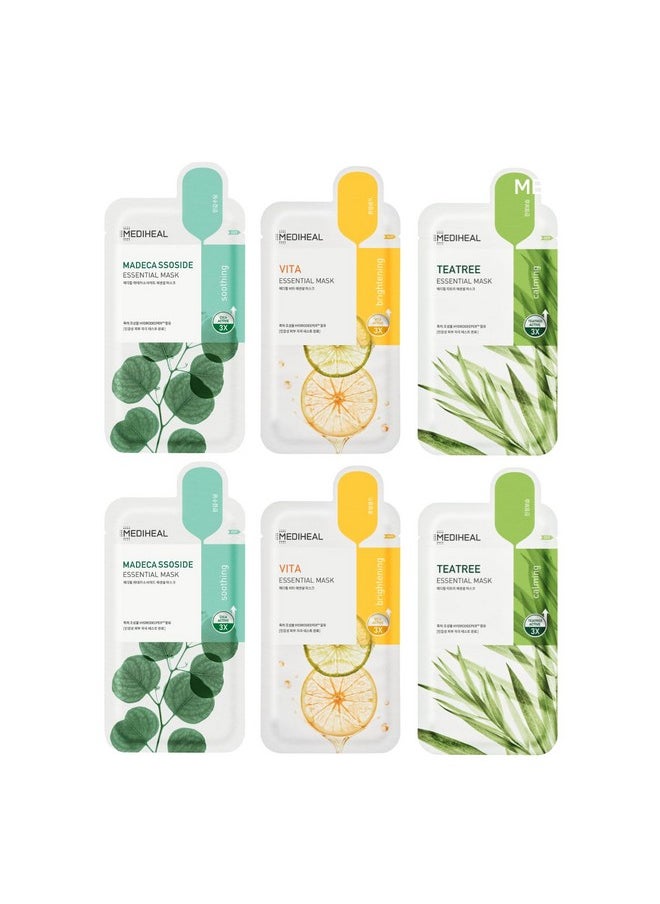 Mediheal Sheet Mask New Essential HERO 6 pack (Tea Tree, Madecassoside, Vita)| Korean Skincare Facial Sheet Mask Combo christmas skin care gift