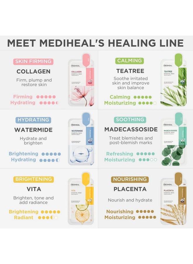 Mediheal Sheet Mask New Essential HERO 6 pack (Tea Tree, Madecassoside, Vita)| Korean Skincare Facial Sheet Mask Combo christmas skin care gift