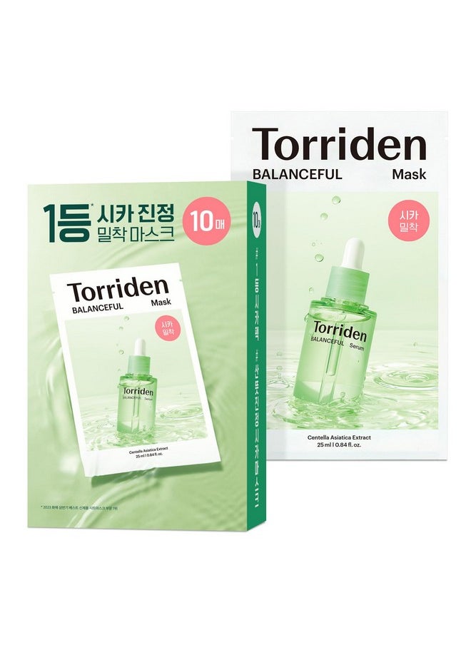 Torriden BALANCEFUL Cica Facial Sheet Masks (10 Sheets) - Facial Mask for Soothing, Calming, Balancing, and Nourishing with Centella Asiatica, Hyaluronic Acid, and Panthenol