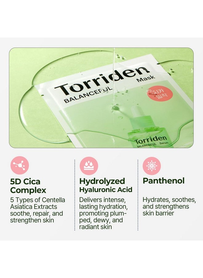 Torriden BALANCEFUL Cica Facial Sheet Masks (10 Sheets) - Facial Mask for Soothing, Calming, Balancing, and Nourishing with Centella Asiatica, Hyaluronic Acid, and Panthenol