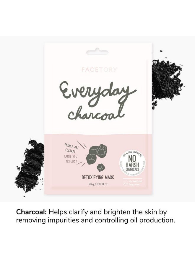 FACETORY K Beauty Face Mask Skin Care - Everyday CHARCOAL Detoxifying Sheet Mask | Plant-Based Charcoal Face Mask (10 Pack)