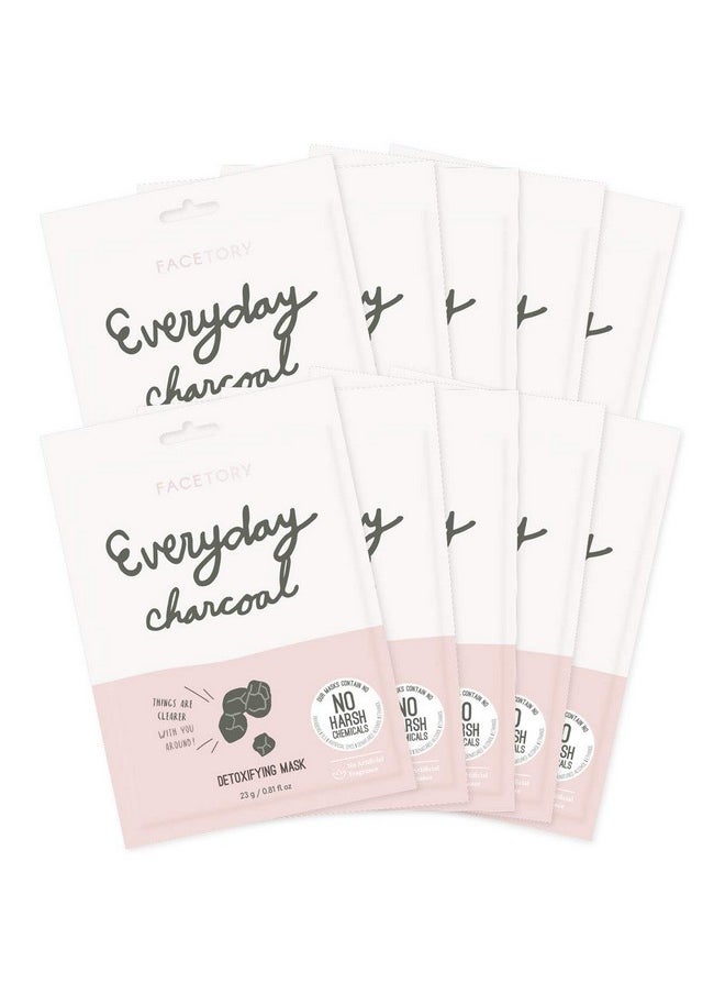 FACETORY K Beauty Face Mask Skin Care - Everyday CHARCOAL Detoxifying Sheet Mask | Plant-Based Charcoal Face Mask (10 Pack)