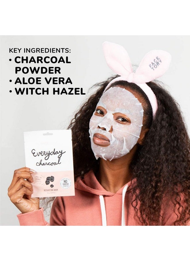FACETORY K Beauty Face Mask Skin Care - Everyday CHARCOAL Detoxifying Sheet Mask | Plant-Based Charcoal Face Mask (10 Pack)