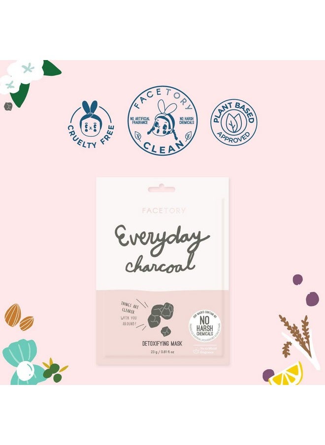 FACETORY K Beauty Face Mask Skin Care - Everyday CHARCOAL Detoxifying Sheet Mask | Plant-Based Charcoal Face Mask (10 Pack)