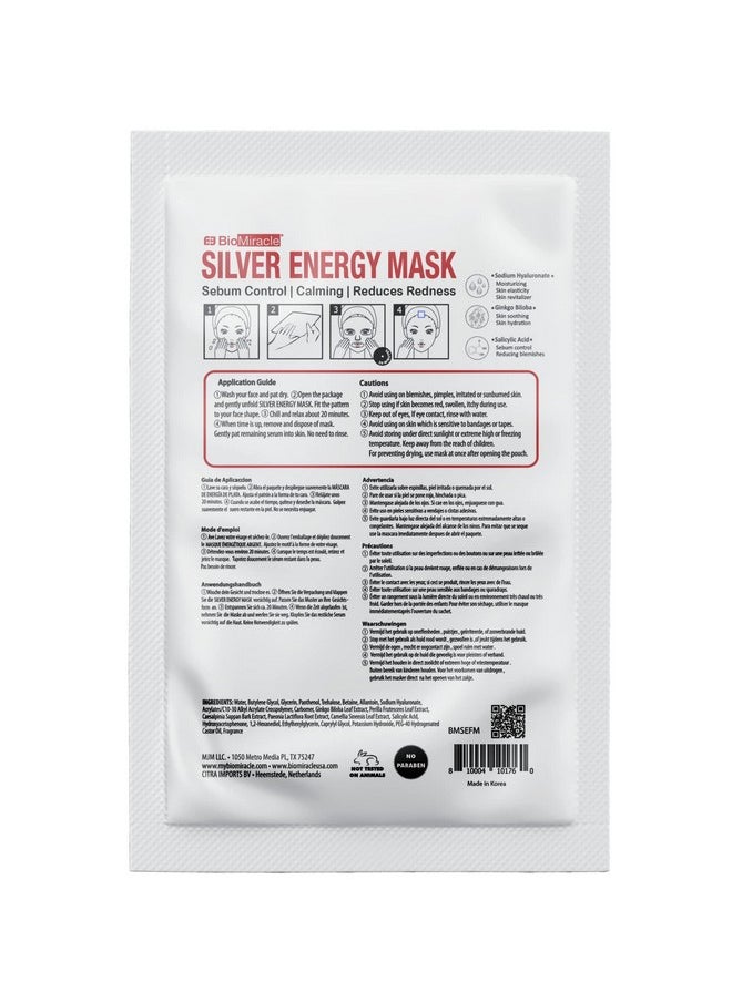 BioMiracle Silver Energy Mask with Sodium Hyaluronate, Ginkgo Biloba, Salicylic Acid for blemish-prone skin to purify, detoxify, revitalize skin