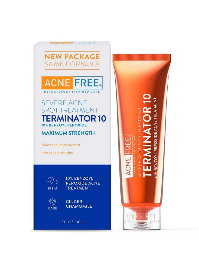 AcneFree Terminator 10 Acne Spot Treatment with Benzoyl Peroxide 10% Maximum Strength Acne Cream Treatment, 1 Ounce - Pack Of 1