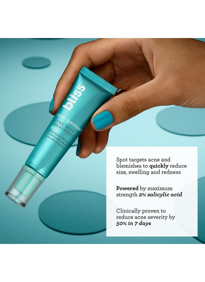 Bliss Clear Genius Acne Spot Treatment - Maximum Strength 2% Salicylic Acid Shrinks Blemishes - Clean, Vegan, Cruelty-Free, 0.5 Fl Oz
