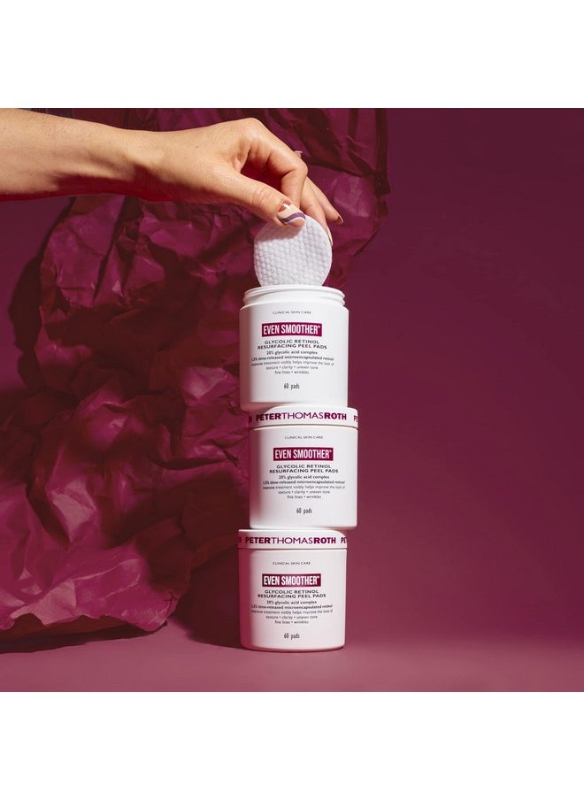 Peter Thomas Roth | Even Smoother Glycolic Retinol Resurfacing Peel Pads | Glycolic Acid Facial Peel with Retinol for Uneven Texture and Tone, 60 ct.