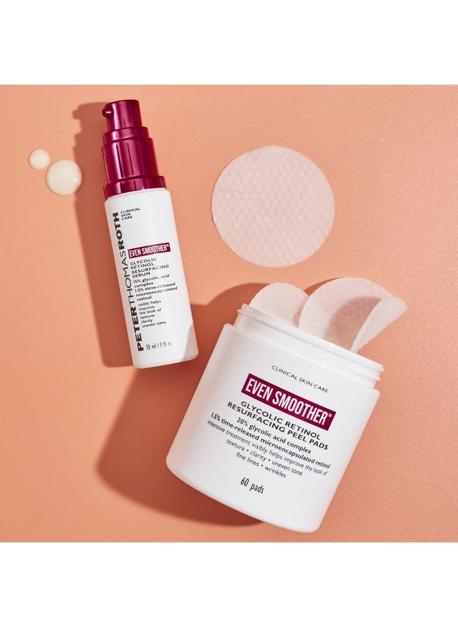 Peter Thomas Roth | Even Smoother Glycolic Retinol Resurfacing Peel Pads | Glycolic Acid Facial Peel with Retinol for Uneven Texture and Tone, 60 ct.