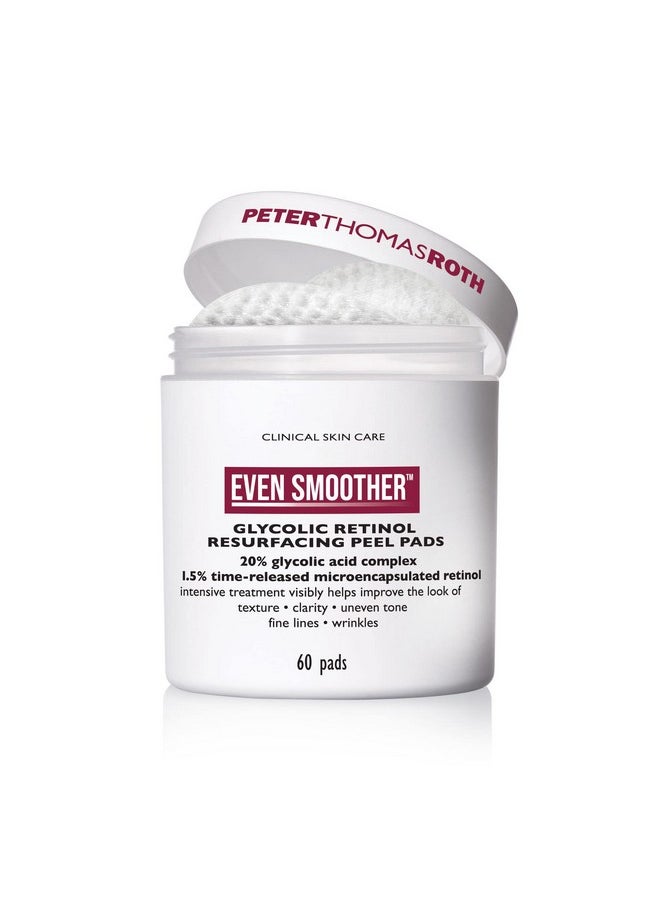 Peter Thomas Roth | Even Smoother Glycolic Retinol Resurfacing Peel Pads | Glycolic Acid Facial Peel with Retinol for Uneven Texture and Tone, 60 ct.