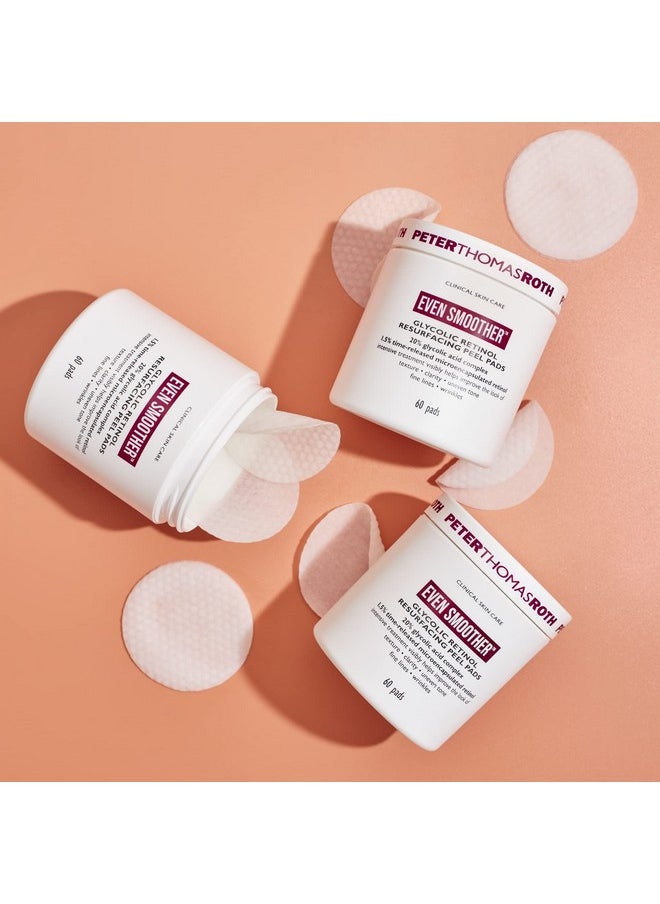 Peter Thomas Roth | Even Smoother Glycolic Retinol Resurfacing Peel Pads | Glycolic Acid Facial Peel with Retinol for Uneven Texture and Tone, 60 ct.