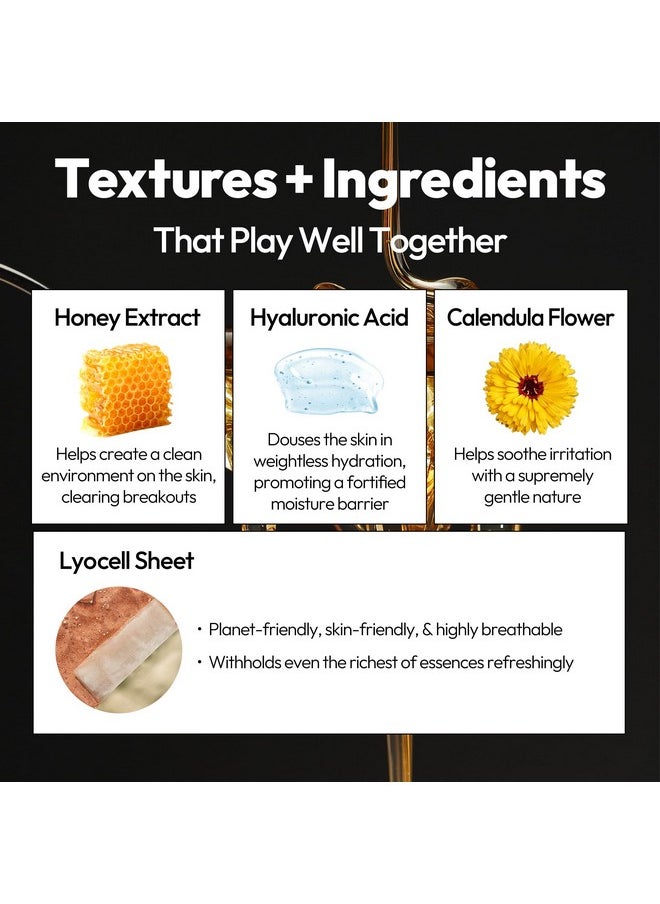 LAPCOS Honey Sheet Mask, Daily Face Mask with Hyaluronic Acid and Antioxidants to Hydrate and Tighten Dry Skin, Korean Beauty Favorite, 5-Pack