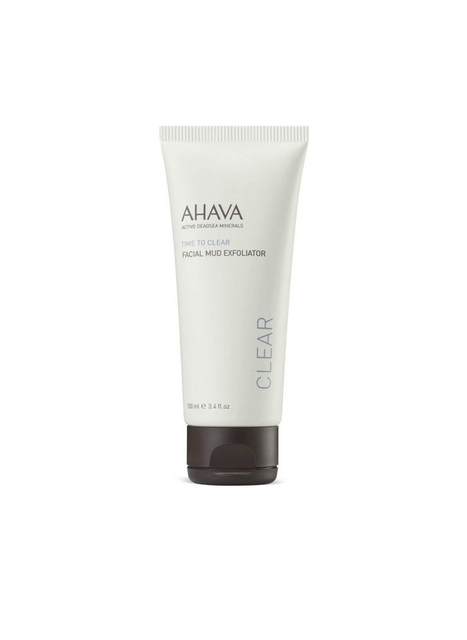AHAVA Time To Clear Facial Mud Exfoliator - Gentle mud-based scrub to purify, exfoliate & fresh the skin, unveils radiant, boosts skincare absorption, with Osmoter, Vitamin E & Dead Sea Mud, 3.4 Fl.Oz