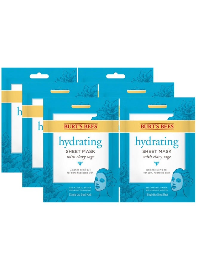 Burt's Bees Hydrating Face Mask with Clary Sage, Single Use Sheet Mask, 6 Count (Package May Vary)