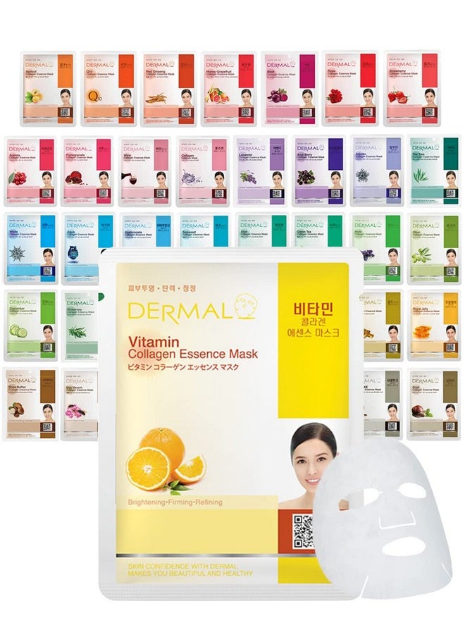 DERMAL 39 Combo Pack A Collagen Essence Korean Face Mask - Hydrating & Soothing Facial Mask with Panthenol - Hypoallergenic Self Care Sheet Mask for All Skin Types - Natural Home Spa Treatment Masks