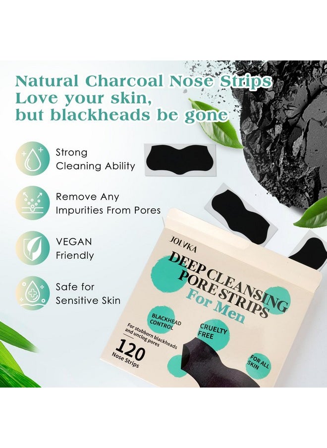 JOLVKA Blackhead Remover Pore Strips For Men, (120 Strips) Deep Cleansing Nose Strips - Charcoal Pore Strips - Unclogs Pores