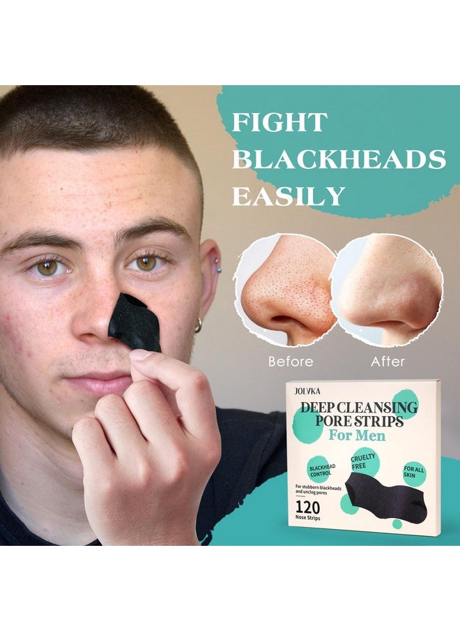 JOLVKA Blackhead Remover Pore Strips For Men, (120 Strips) Deep Cleansing Nose Strips - Charcoal Pore Strips - Unclogs Pores