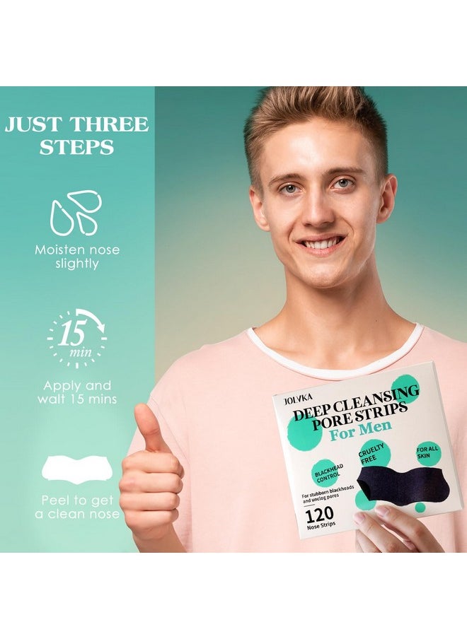 JOLVKA Blackhead Remover Pore Strips For Men, (120 Strips) Deep Cleansing Nose Strips - Charcoal Pore Strips - Unclogs Pores