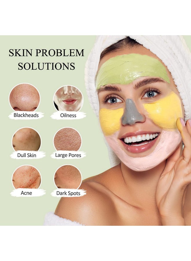 4 Pcs Clay Facial Mask Gift Set - Turmeric, Vitamin C, Green Tea, Dead Sea Mud, and Rose Clay for Deep Cleansing, Moisturizing, and Refining Pores - 240g